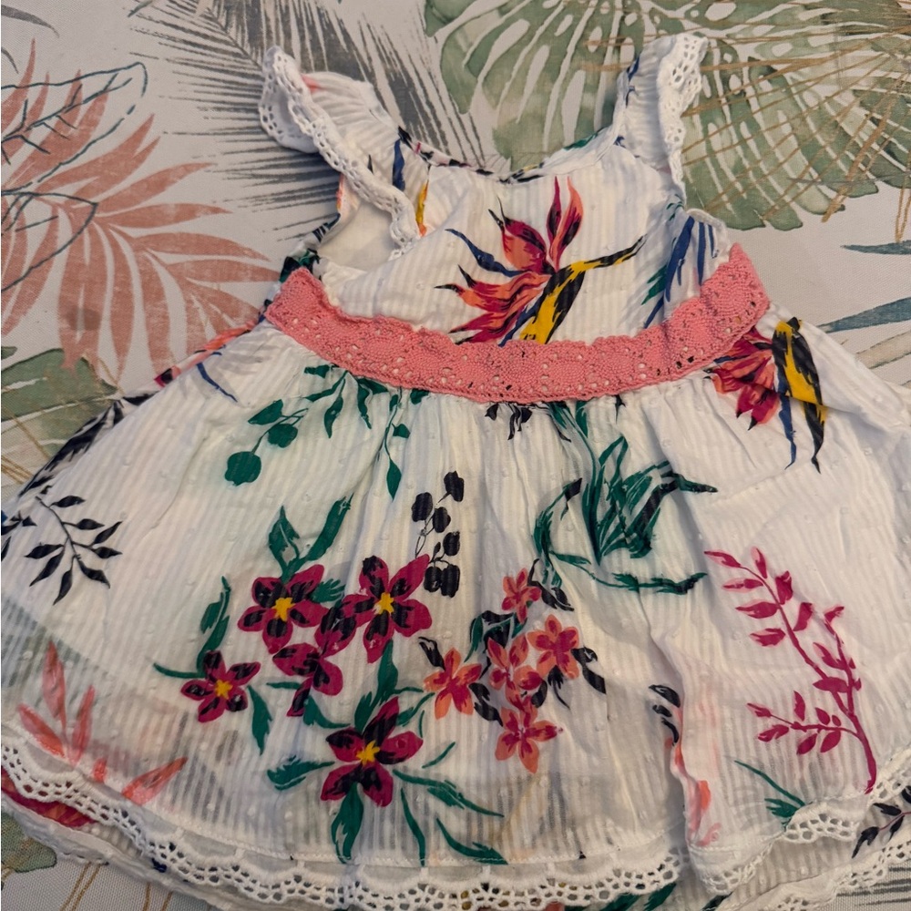 Floral Sleeveless Dress with Pink Lace